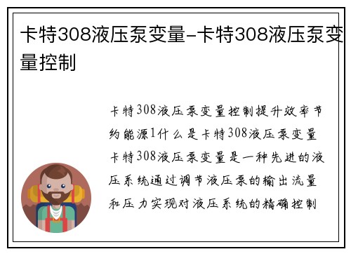 卡特308液压泵变量-卡特308液压泵变量控制